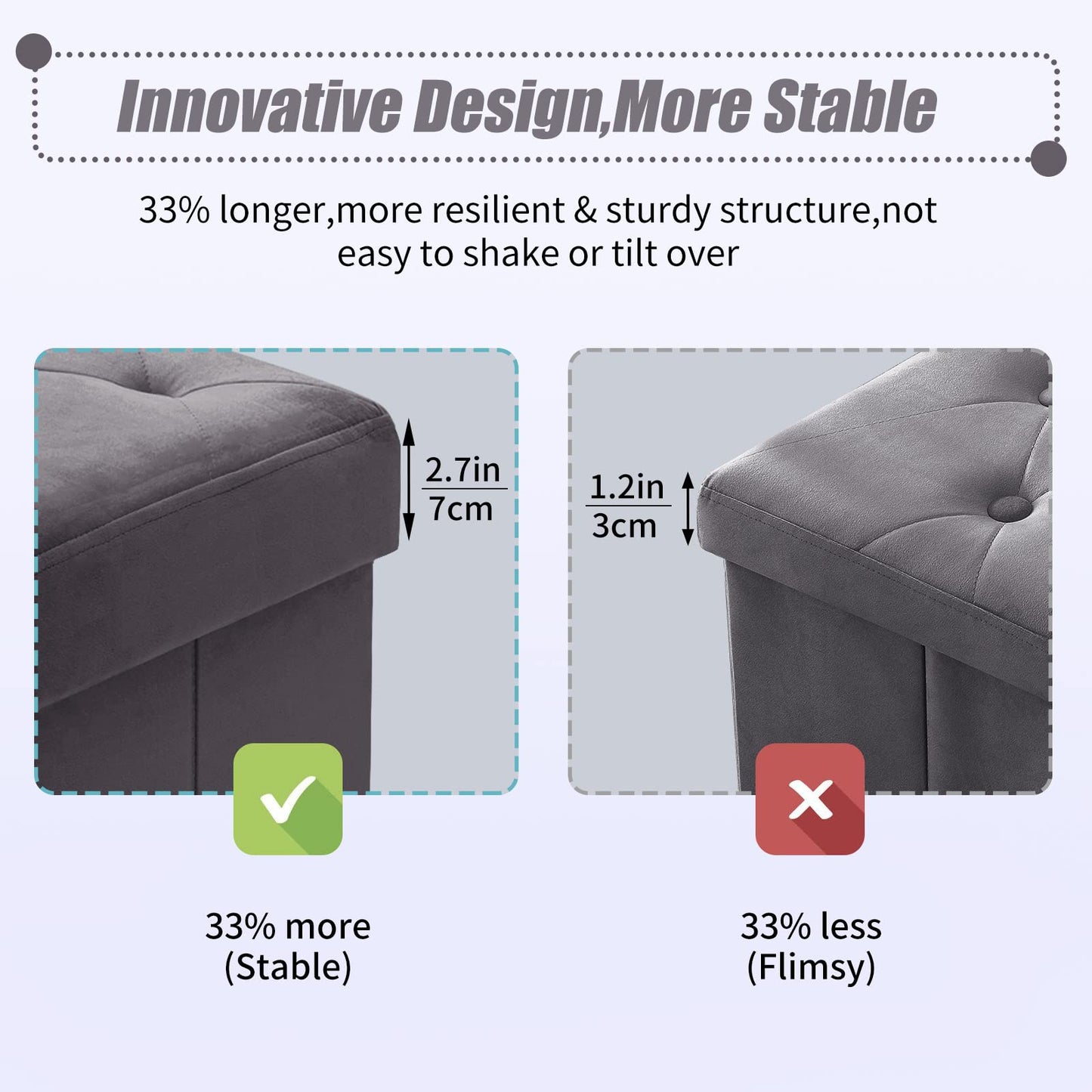 BRIAN & DANY Folding Storage Ottoman with Wood Legs, Velvet Footstools Cube for Living Room and Bedroom, 40x 40x 40 cm, Gray
