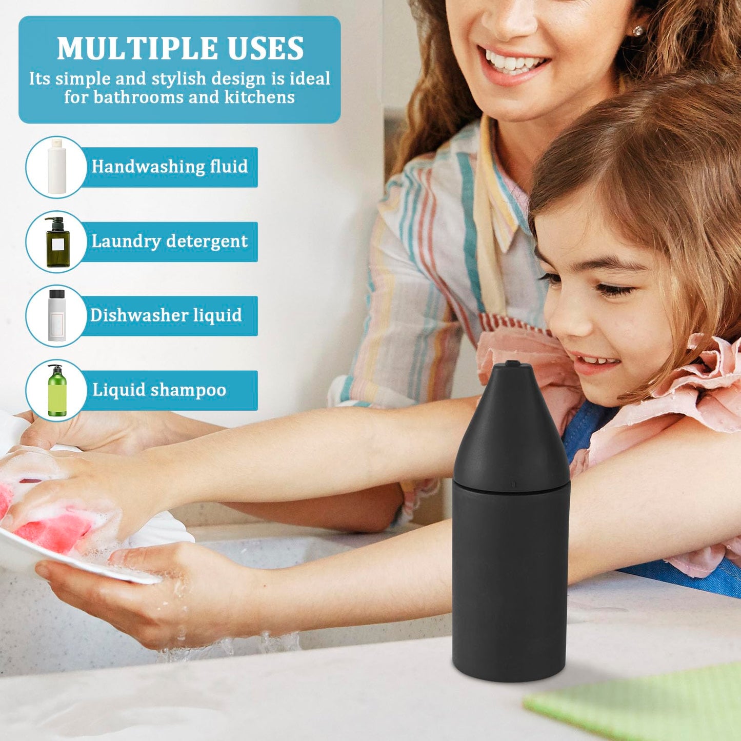 200ml Silicone Dish Soap Dispenser, Refillable Squeeze Bottle for Kitchen