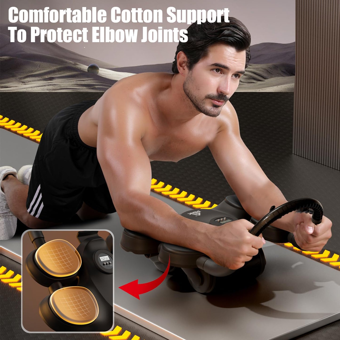 WLZP Ab Roller Wheel,1.5M Automatic Rebound Abdominal Wheel with Knee Mat & Timer, Ab Roller Exercise Wheel with Adjustable Elbow Support