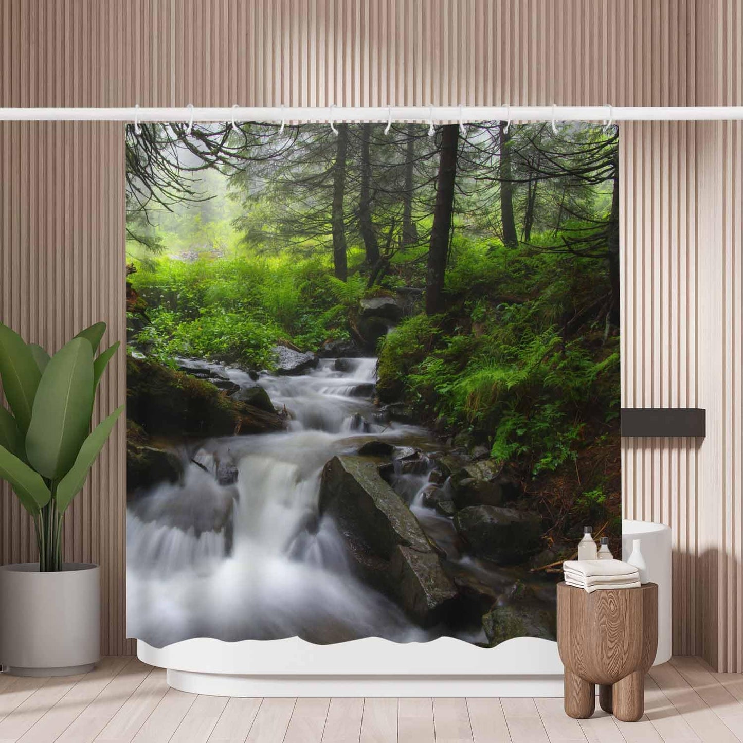Woutay Shower Curtain Mould Proof Resistant Misty,Water Repellant Fabric,Polyester,with 12 Plastic Hooks