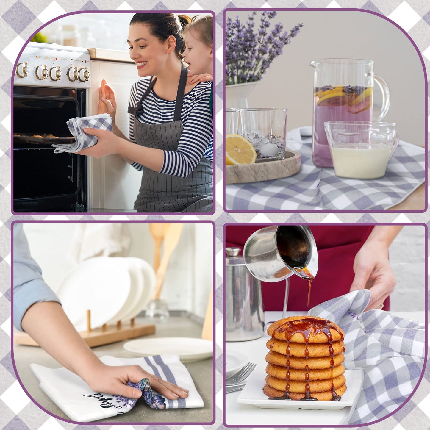 Boyiee Set of 6 Lavender Kitchen Towels Purple Floral Dishtowels Rustic Absorbent Purple Tea Hand Towels 24 x 16 Inches Lavender Lover Gifts for