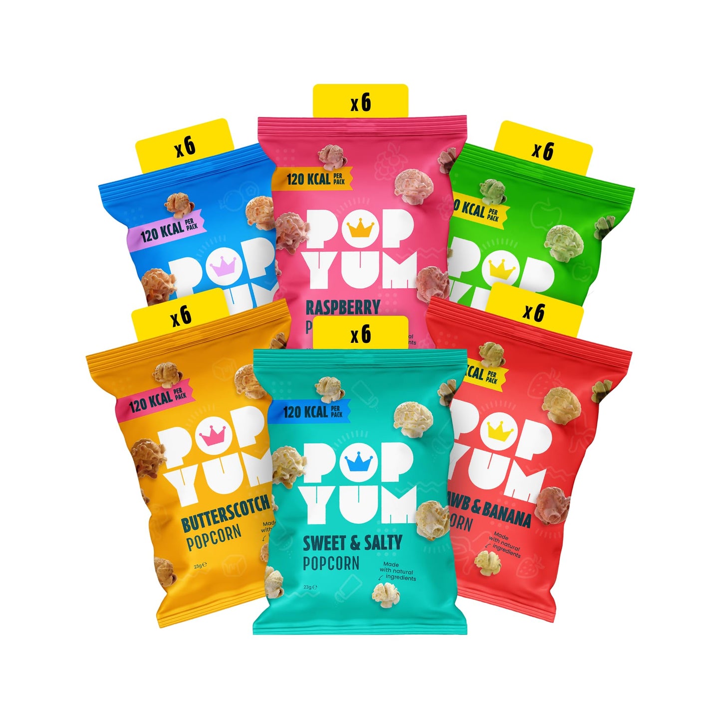 POPYUM Popcorn Variety Box 36-Pack of 23g Bags | Vegan, Gluten-Free Multipack Snacks | Dairy-Free, Low-Calorie Snack Pack | Movie Night Popcorn Box