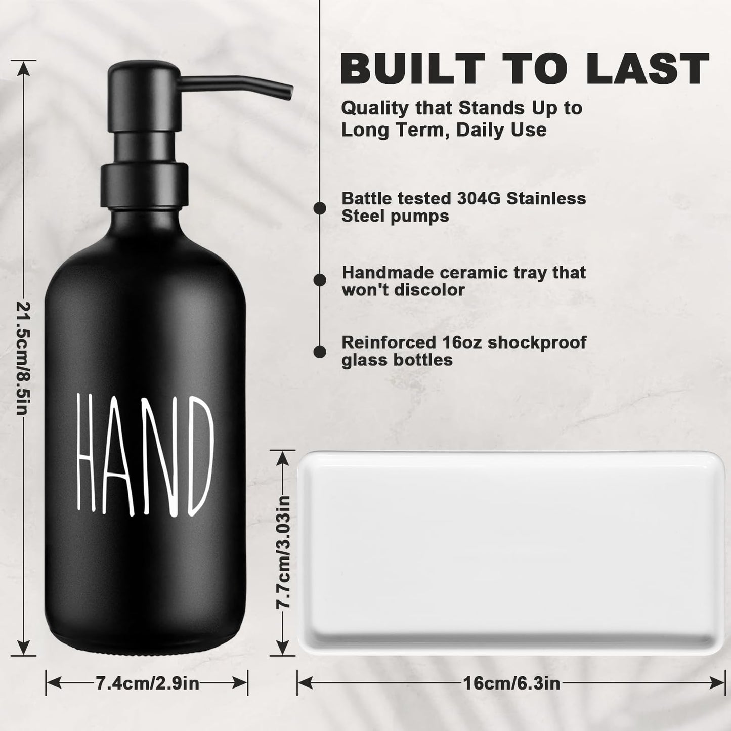 Glass Soap Dispenser Set: Modern Kitchen Sink Soap Dispenser Set of 2 with Ceramic Tray 500ML/17oz Bathroom Hand Wash Bottles,for Liquid Hand Soap