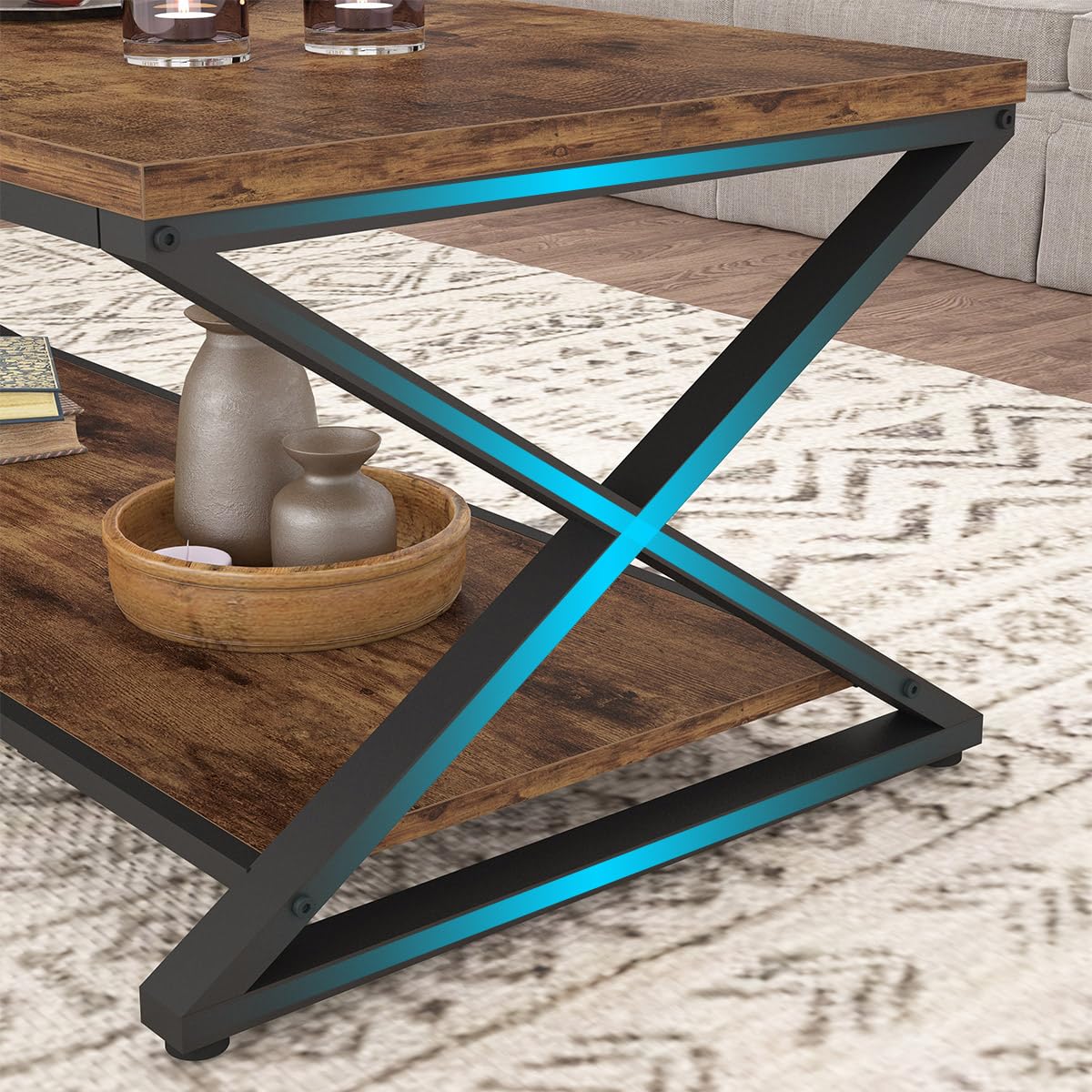 HSH Coffee Table for living room coffee tables Storage 120cm Rustic Brown