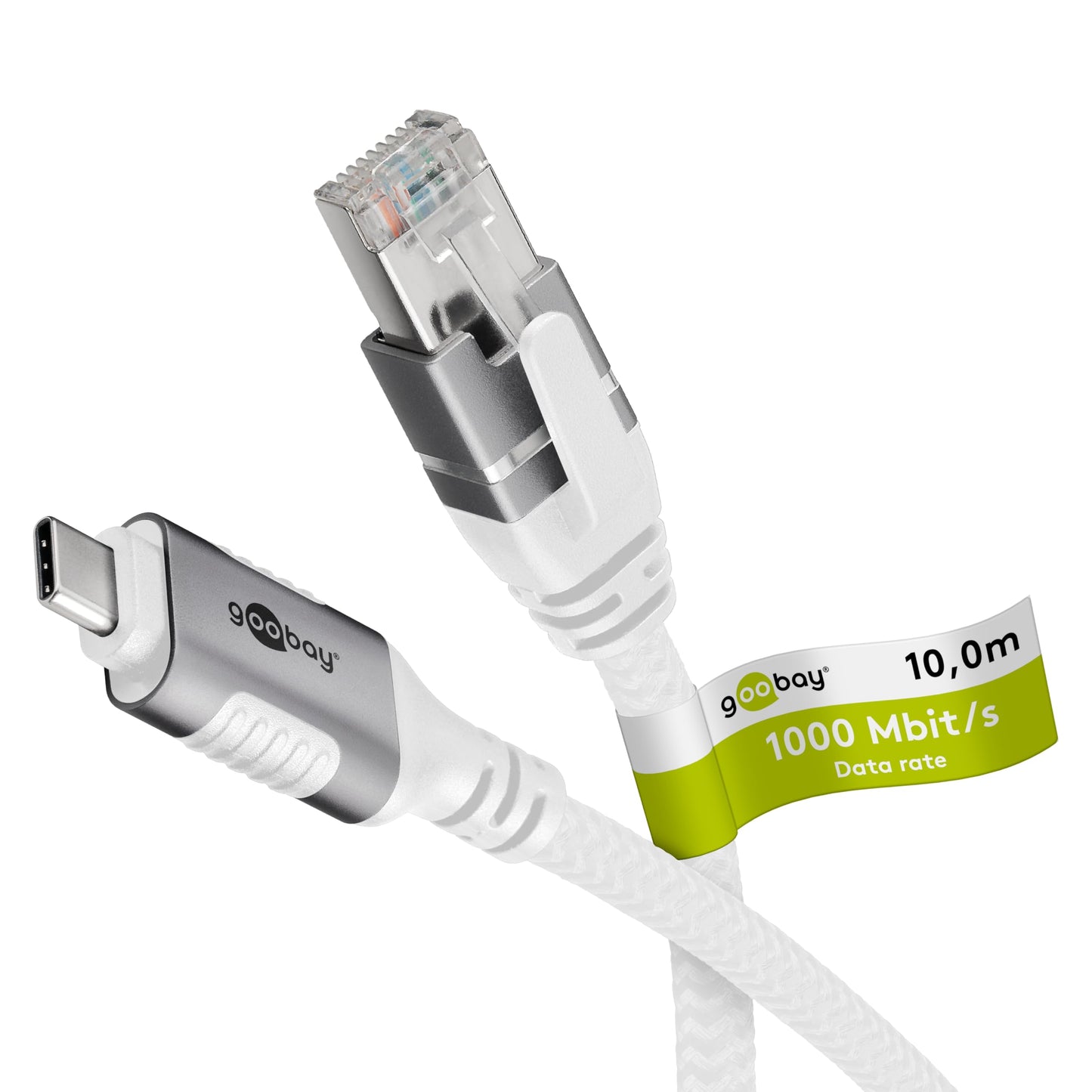 Goobay 10m USB-C? to RJ45 Ethernet CAT 6 Cable - LAN Adapter for Laptop, Macbook, Smartphone & Router - Data Transfer up to 1 Gbit/s - Compatible with