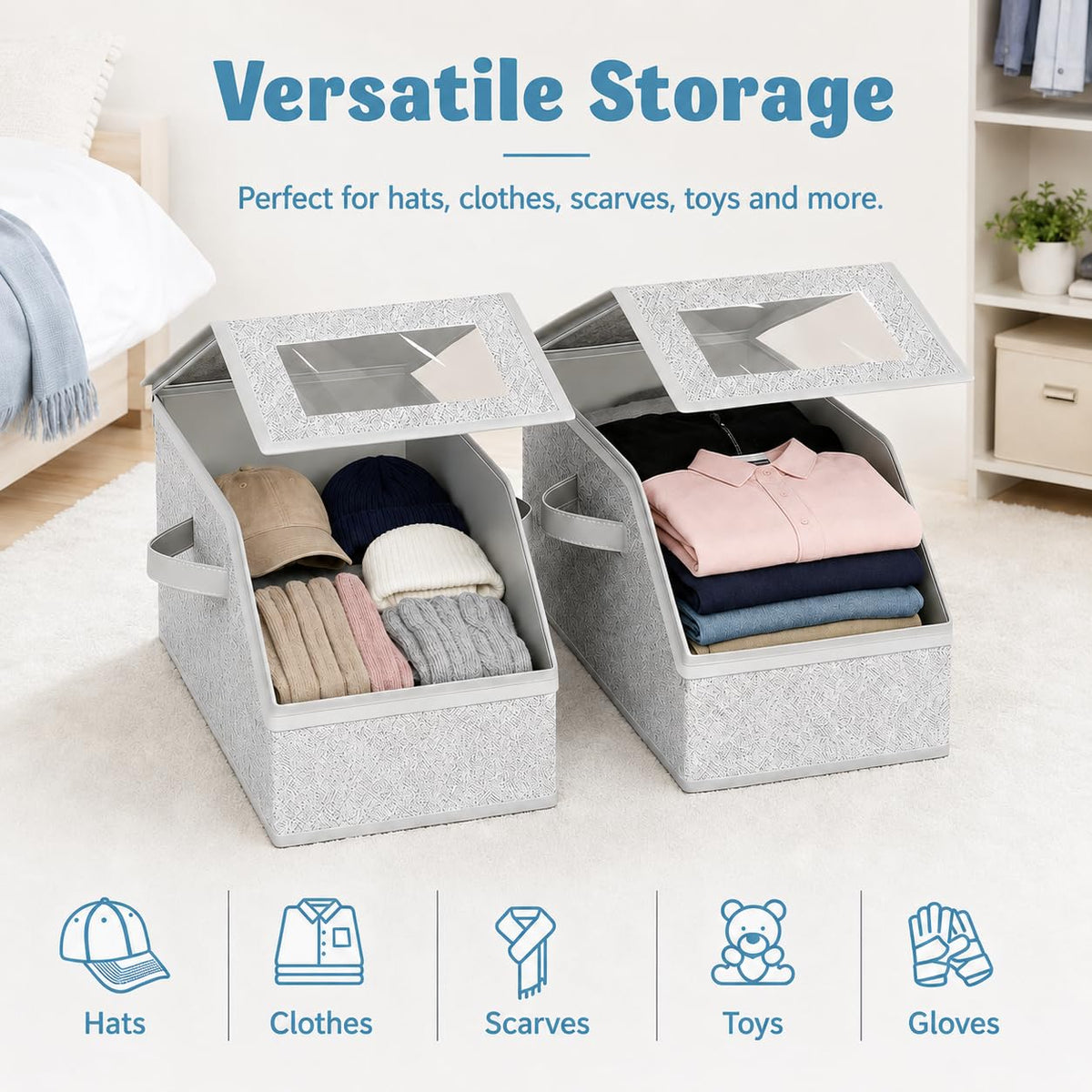 BINBE Baseball Cap Storage Stackable Hat Storage with Lid Grey