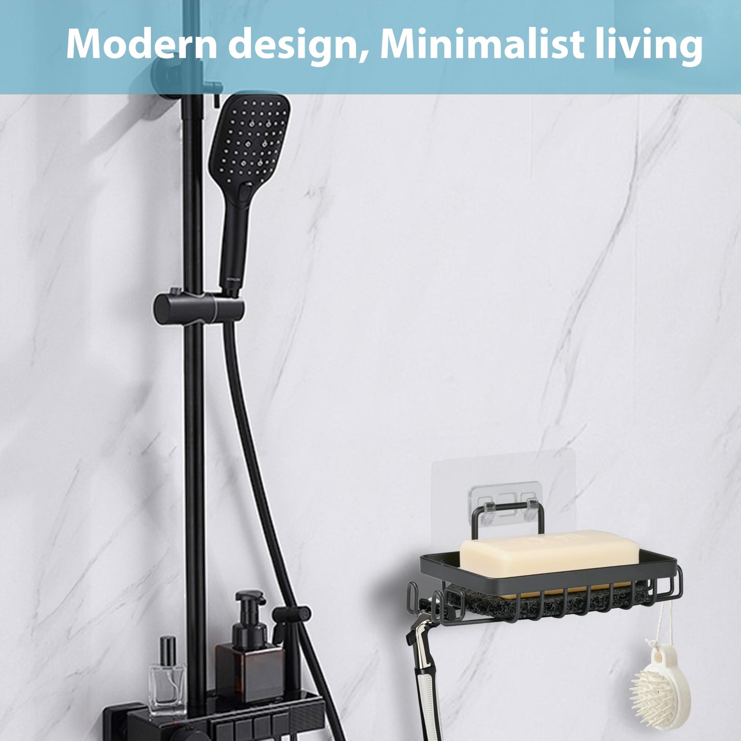 YoHyien 2 Pcs Stainless Steel Wall Mounted Soap Holder, Self Adhesive Soap Dishes with Hooks & Soap Saver, Shower Soap Holder for Bathroom, Kitchen