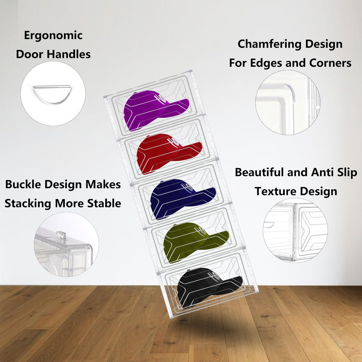 KINGSUSLAY 6Pack Clear Shoe Storage Organizer, XL Shoe Organizer Containers with Lids,Stackable Boxes for Shoes,Golf Caps,Closet,Accessories