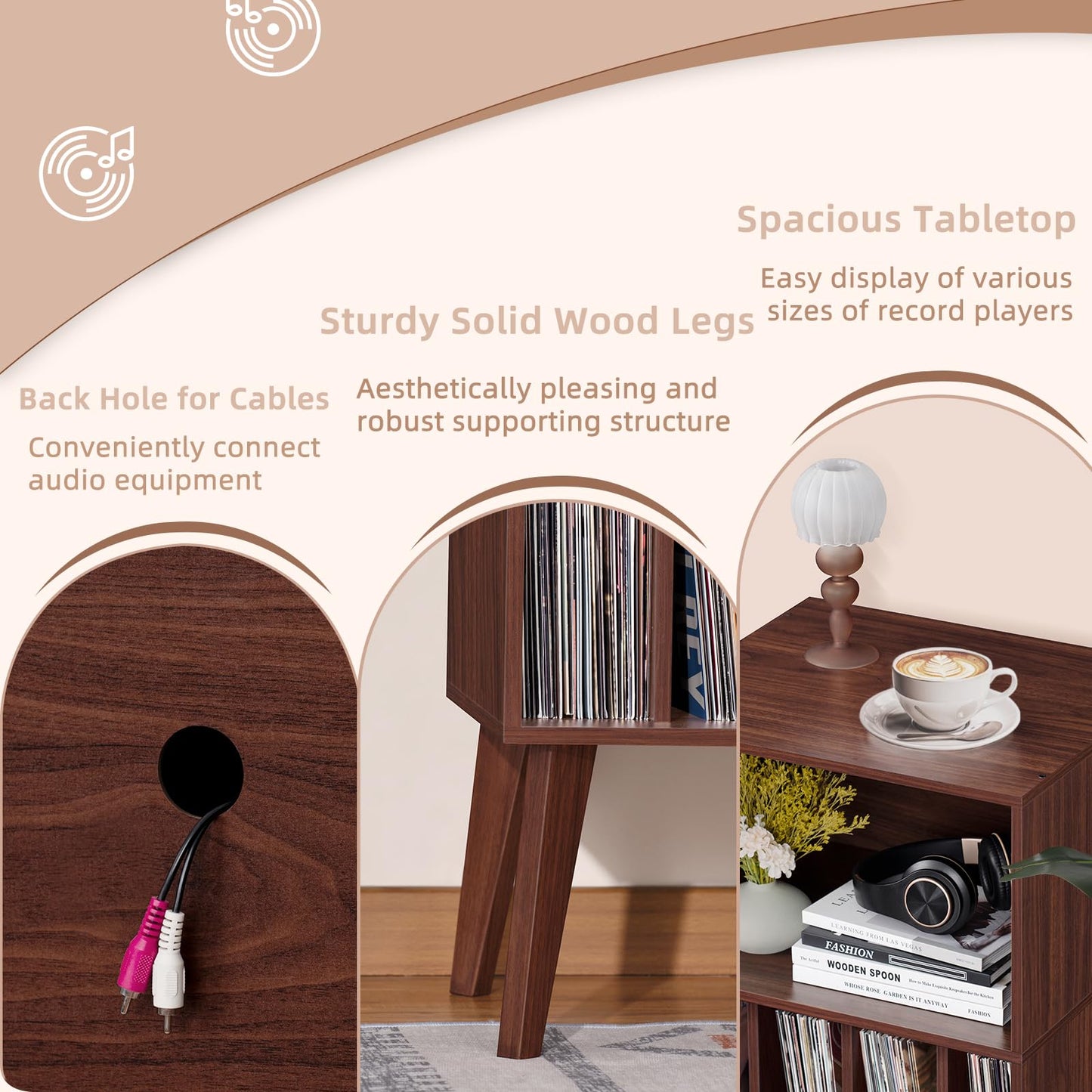 LELELINKY Record Player Stand, Turntable Stand Hold Up To 160 Albums