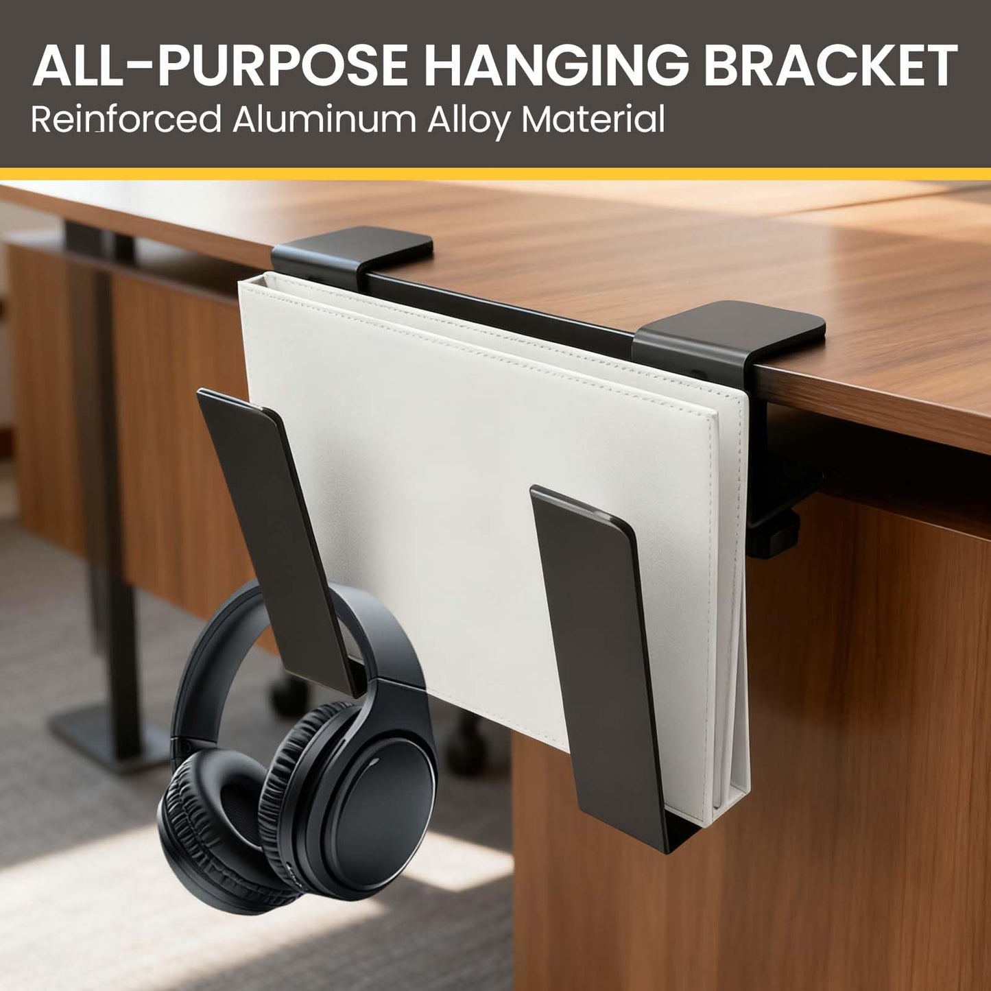 Wovella Adjustable Under Desk Laptop Stand, Metal Hanging Undershelf Clamp, No Drilling Laptop Organizer for Office and Home