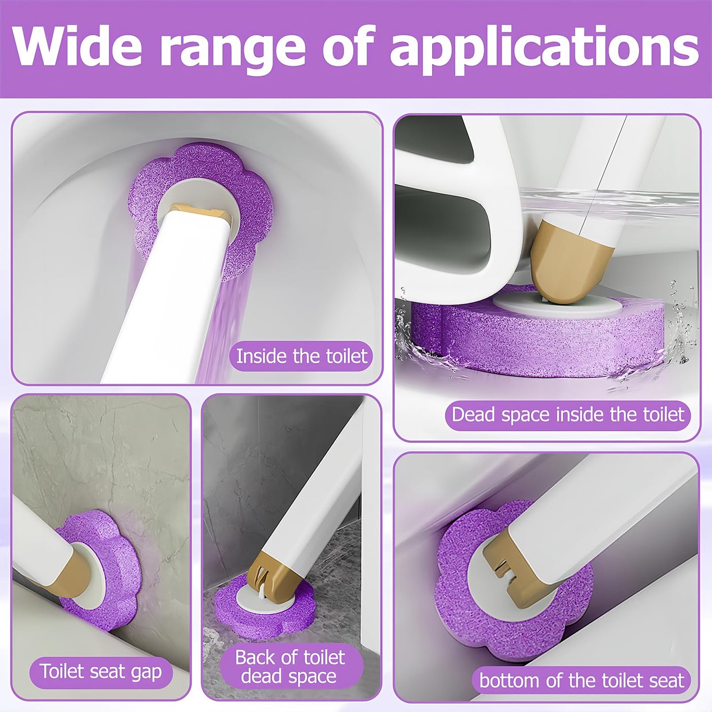 Kisizity Disposable Toilet Brush with 60 Refills, Purple Toilet Wand Kit