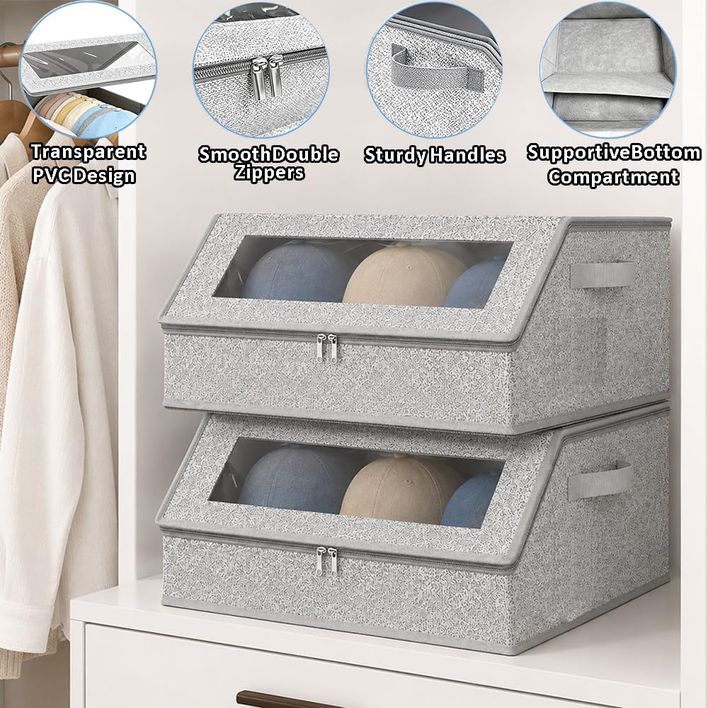 Wotendy Hat Storage for Baseball Caps, Holds Up to 24 Caps, Grey