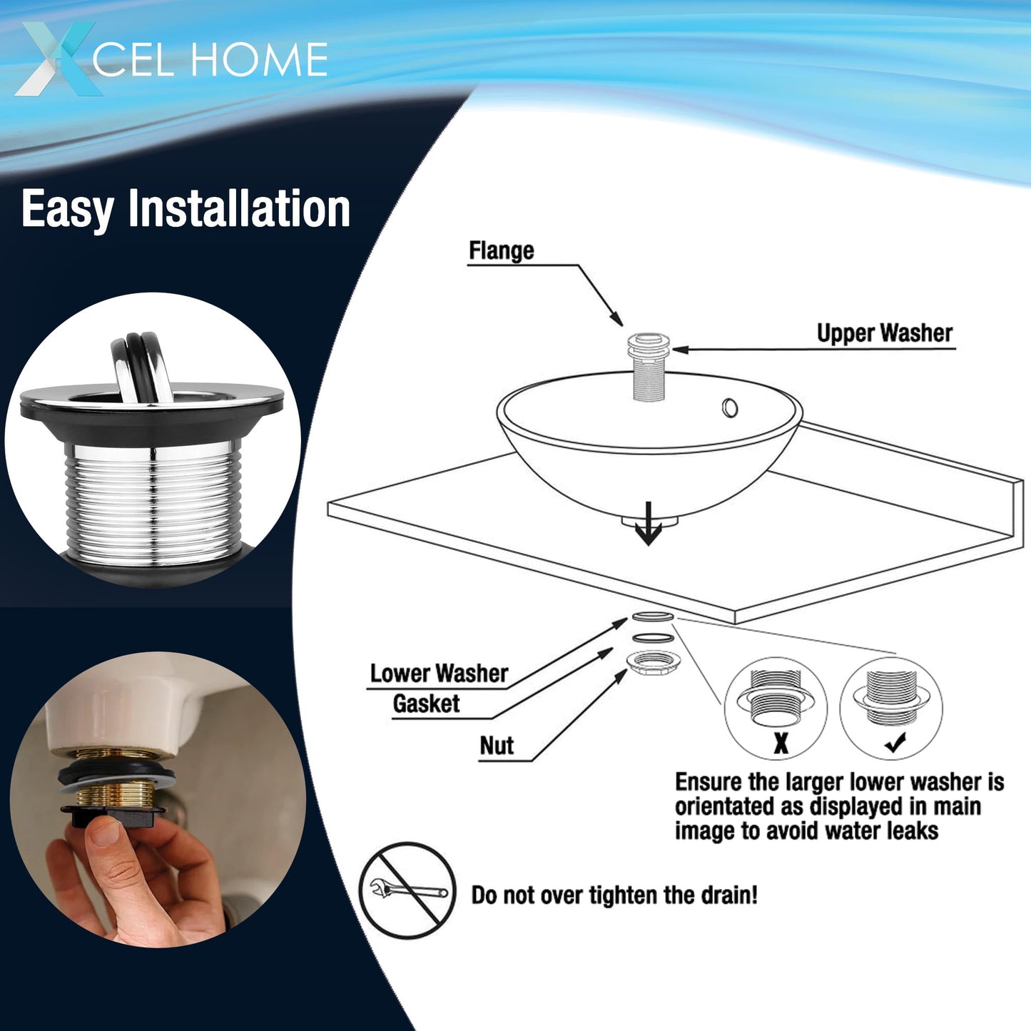 Xcel Home G 1 1/4 Unslotted Chrome Flip Top Basin Waste – Brass Sink Plug with Swivel Mechanism, Durable Bathroom Basin Drain Stopper