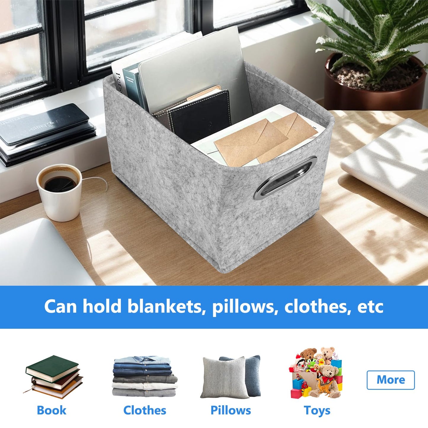 Elyrau Felt Fabric Storage Baskets with Handle, 2 Pieces, Light Grey