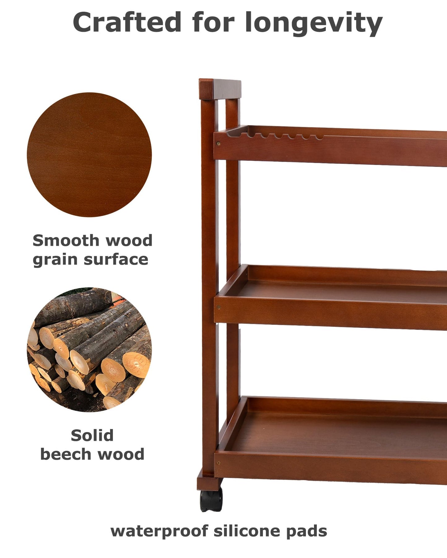 DJAR Rolling Art Cart with Silicone Pad, Solid Beech Wood Utility Cart with Caster Wheels, for Adults, Artists (Walnut, Basic)