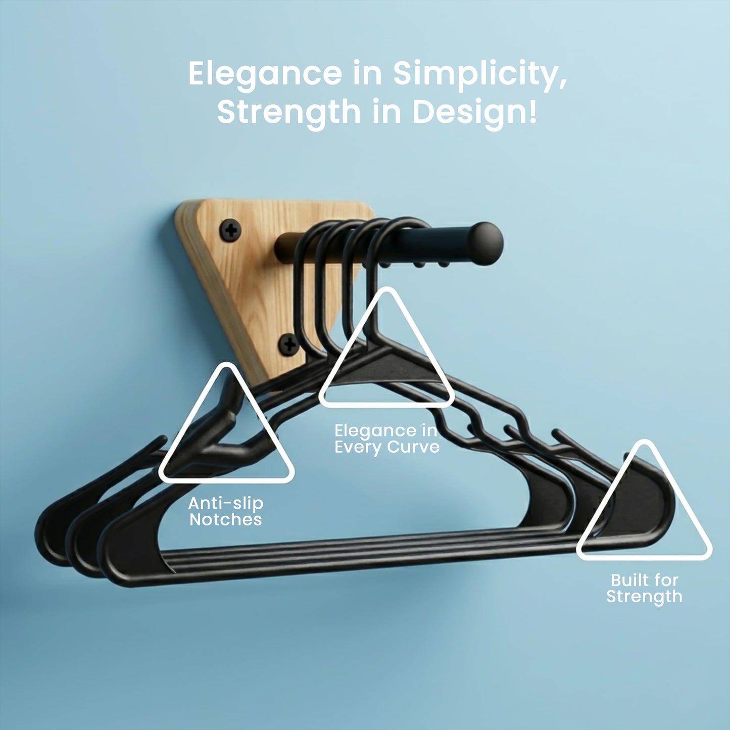 Utopia Home Clothes Hangers with grooves (50 Pack) 16.14"/41cm wide, Heavy duty Plastic hangers for Coat (Black)