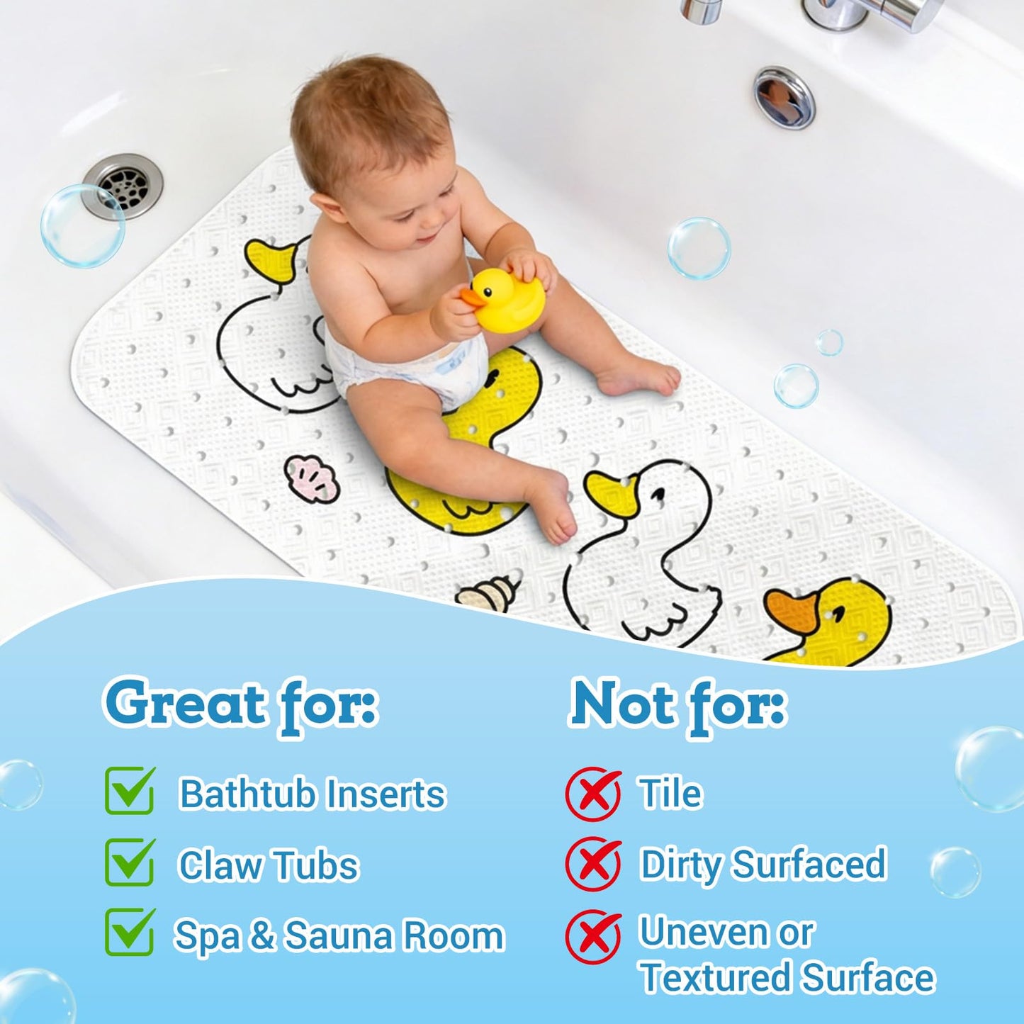 zxevg Baby Bath Mat Non Slip Anti Mould 100x40cm (Duck)