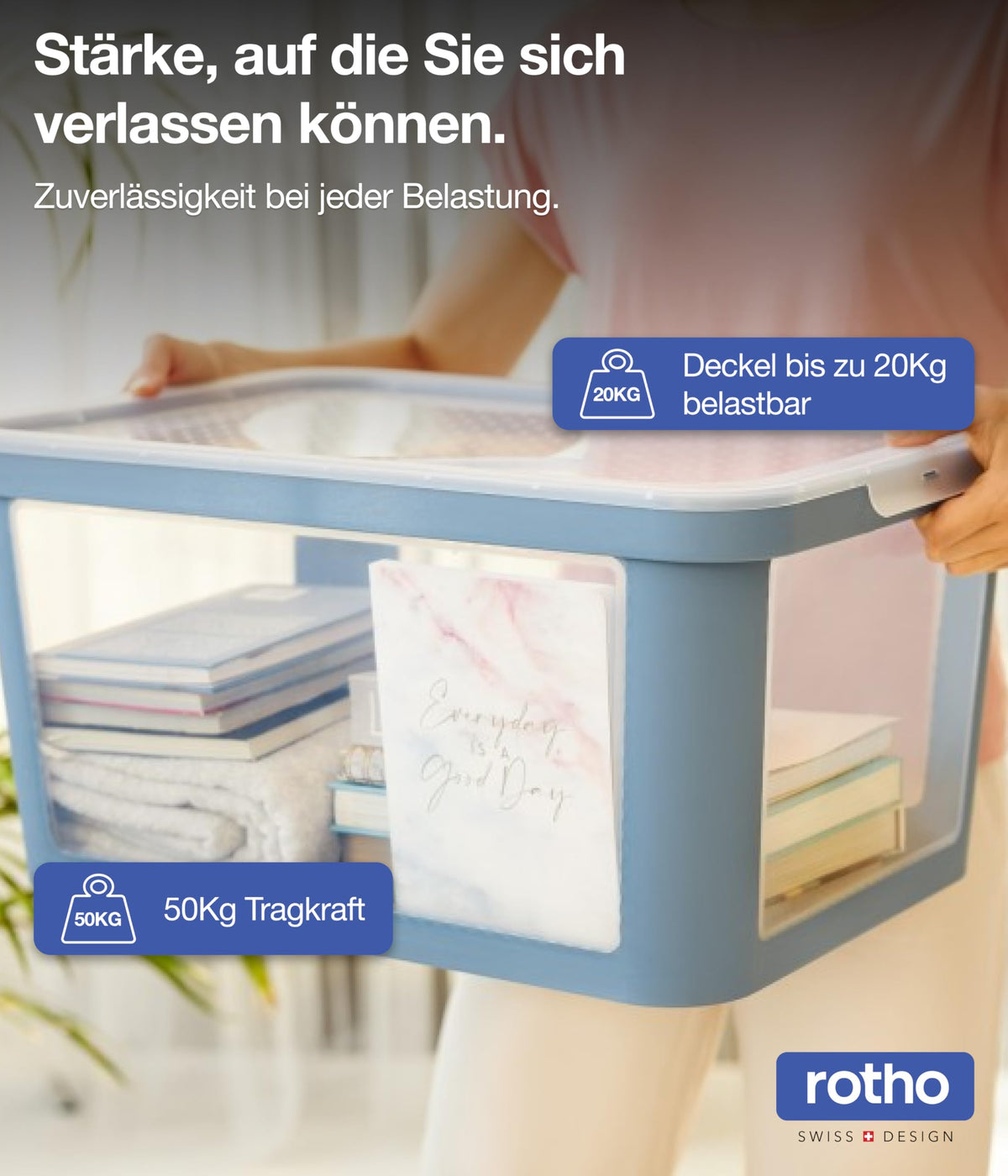 Rotho Albris 45l Storage Box with Lid, Stackable Plastic Bin, White