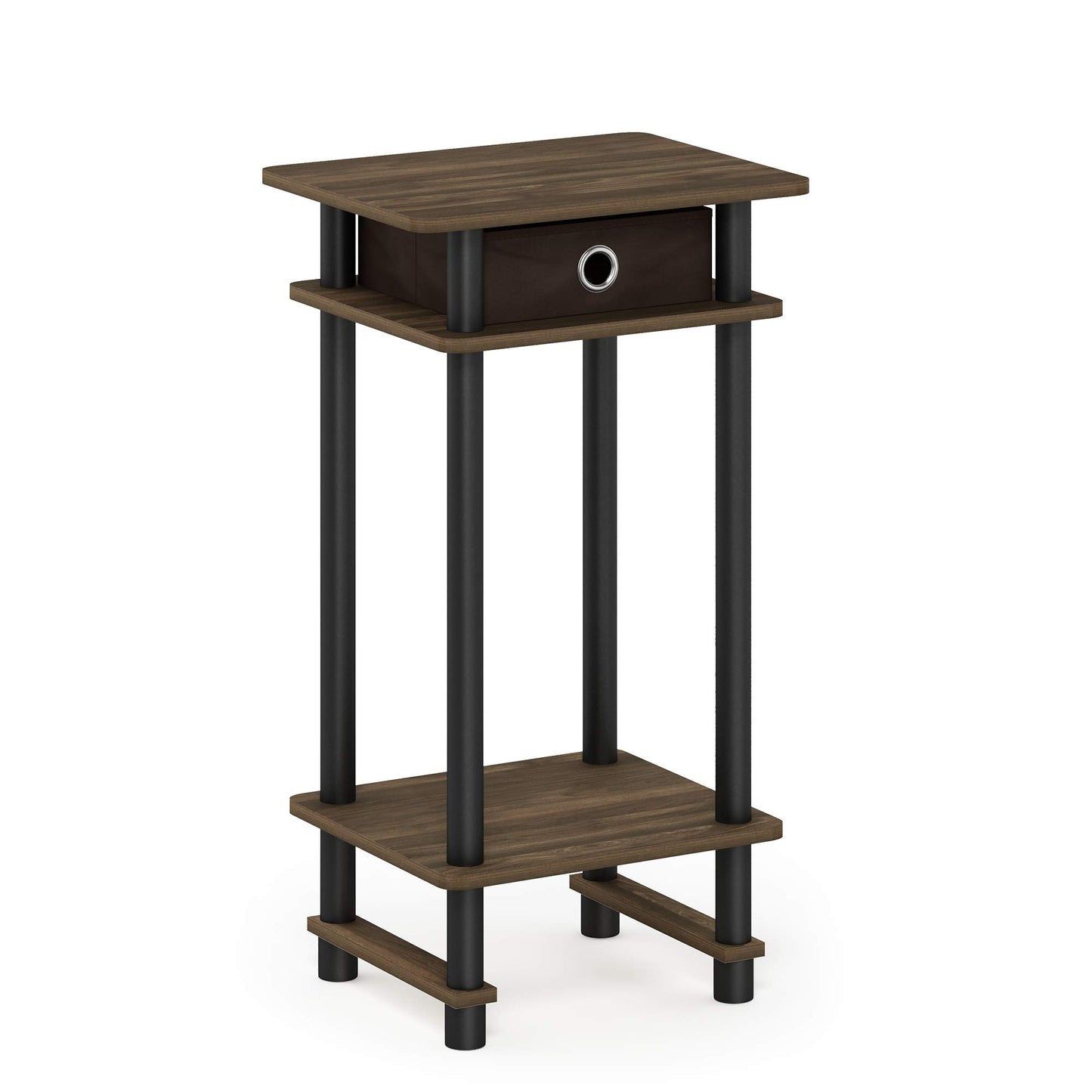 Furinno TURN-N-TUBE Side Table, 3-Tier End Table with Storage Bin, Open Shelf Night Stand, Bedside Table, Toolless Assembly, for Living Room, Bedroom