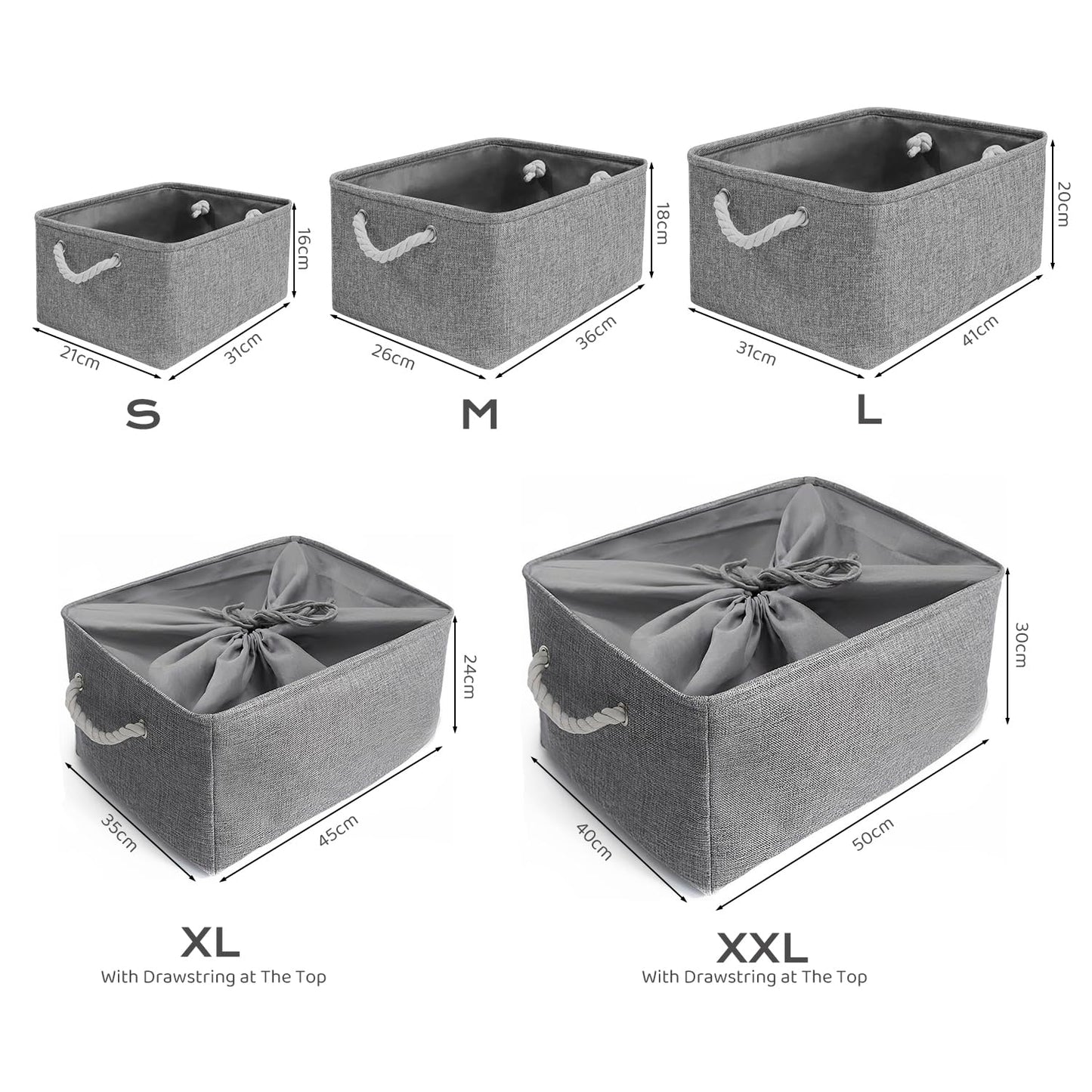 Mangata Large Storage Boxes, Fabric Basket Set of 3 for Shelves, 16.1 x 12.2 x 7.9 Inches (Grey, Large)