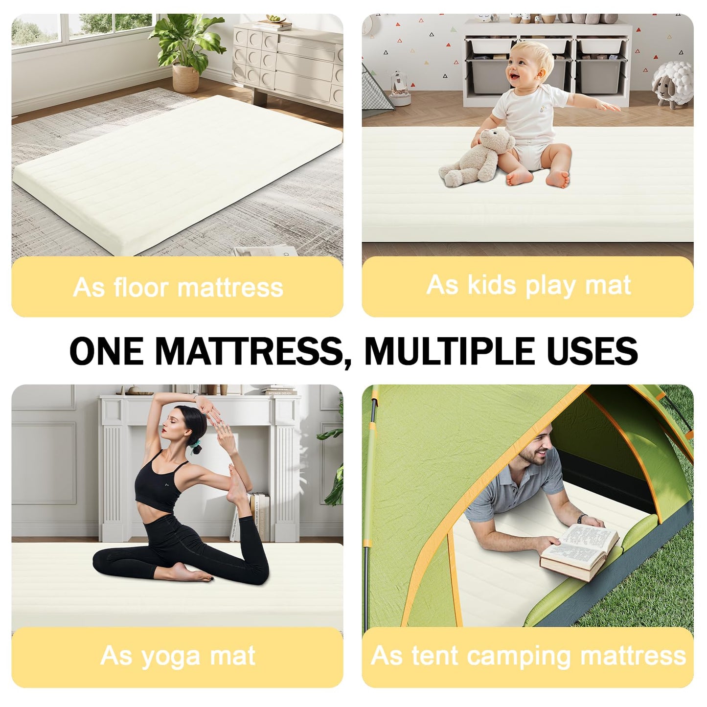 MeMoreCool Roll Up Floor Mattress Small Single 190x75cm, Beige