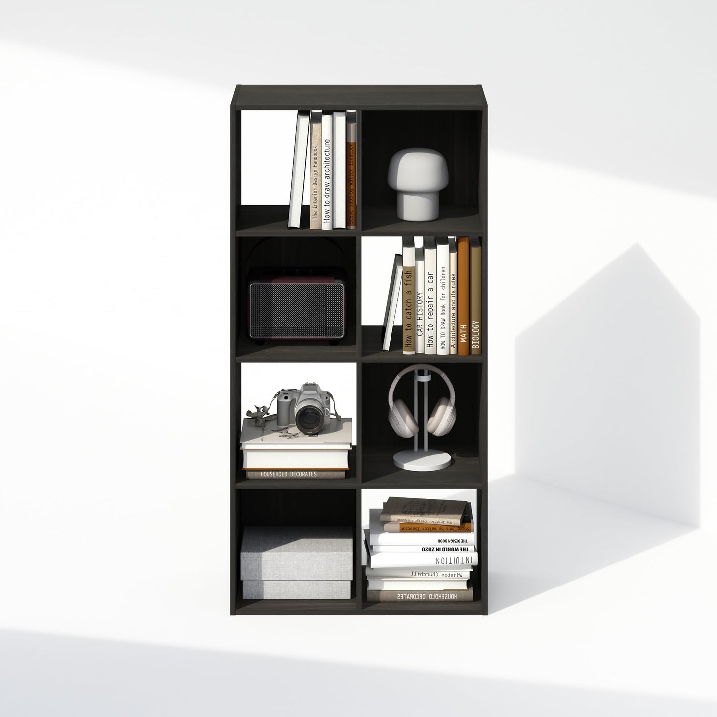 Furinno PELLI Book Shelf, 8-Cube Bookshelf, Horizontal Cube Storage Organizer Bookcase, 11.7 x 23.7 x 47, for Living Room, Bedroom, Home Office