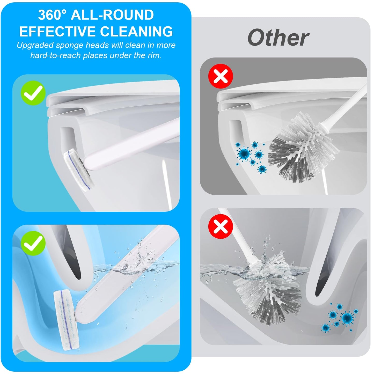 Disposable Toilet Brush, Toilet Brushes & Holders with 48 Cleaner Refills