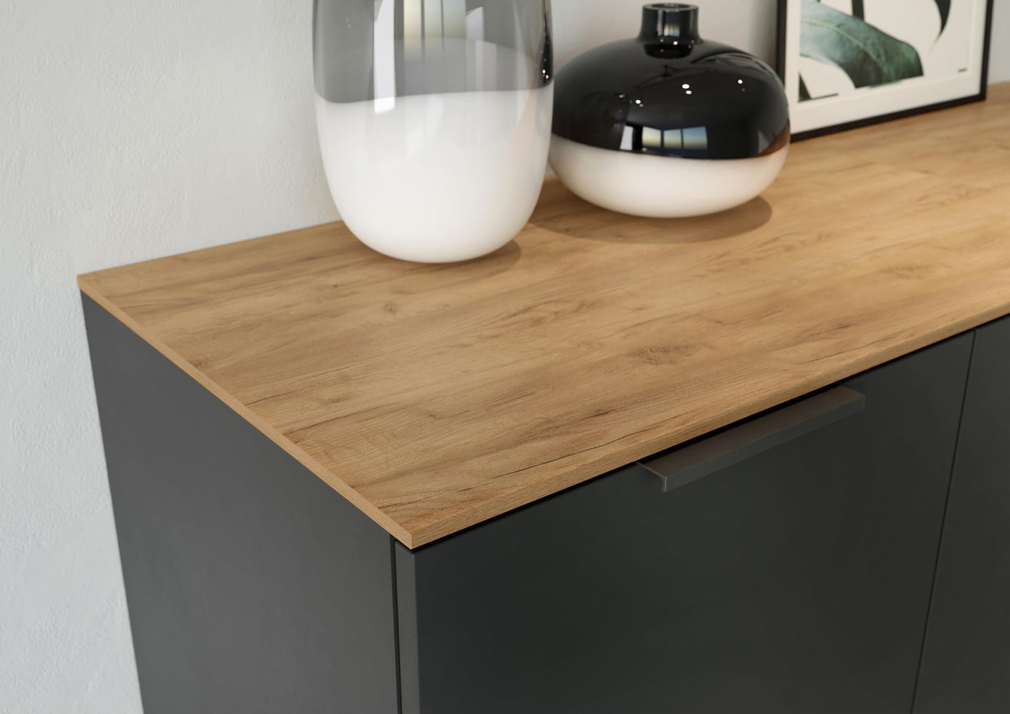 Germania Highboard 1470-549 GW-CALIFORNIA, in graphite/Navarra oak repro, with self-closing drawers, 109 x 146 x 40 cm (WxHxD)