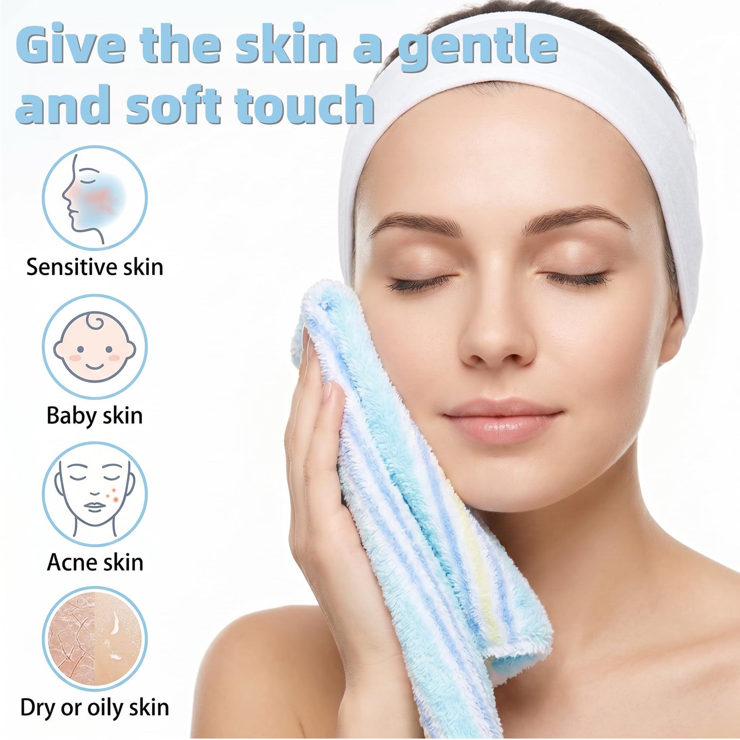 Pumtus 20 Pack Small Face Wash Cloths, 25x25 cm Cotton Soft Hand Towel, Comfortable Striped Fingertip Towel for Sensitive Skin