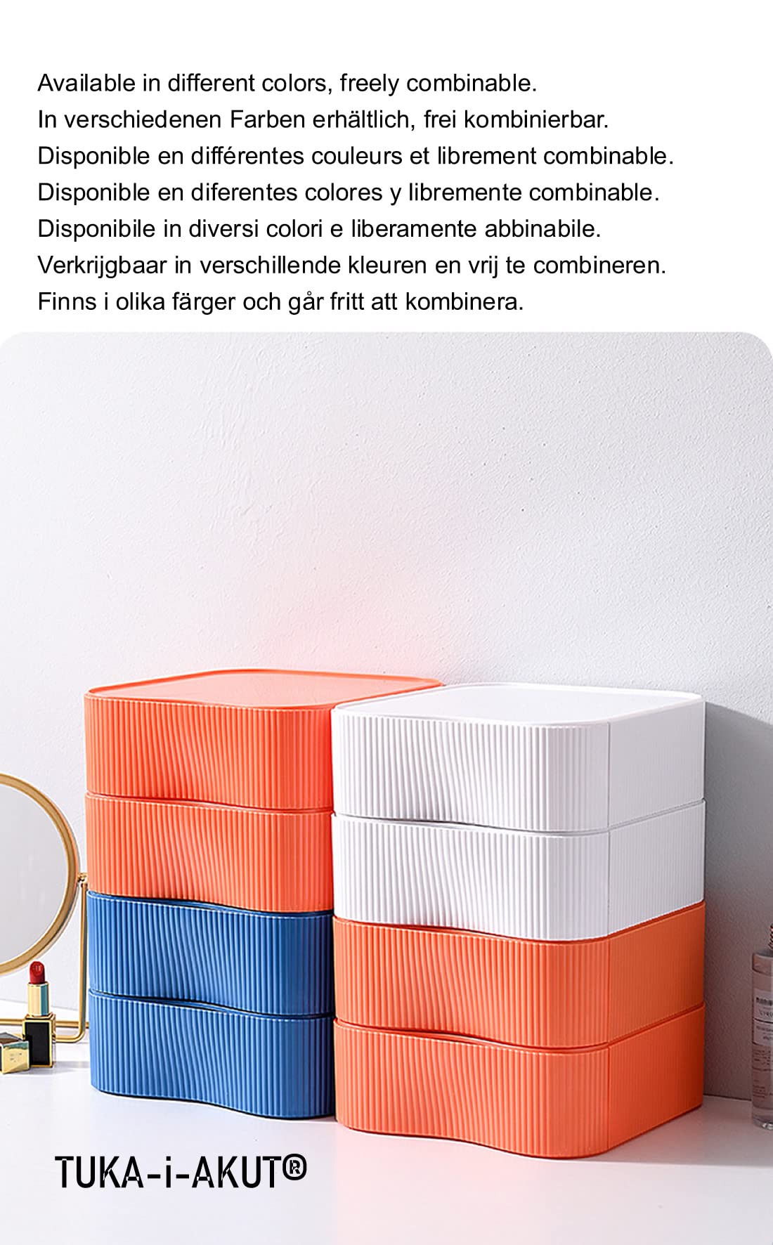TUKA-i-AKUT Stackable Desktop Storage Box Freely Combinable Drawer Box, Desk Storage Compartments Organiser Utensil Box Makeup Cosmetics Jewellery