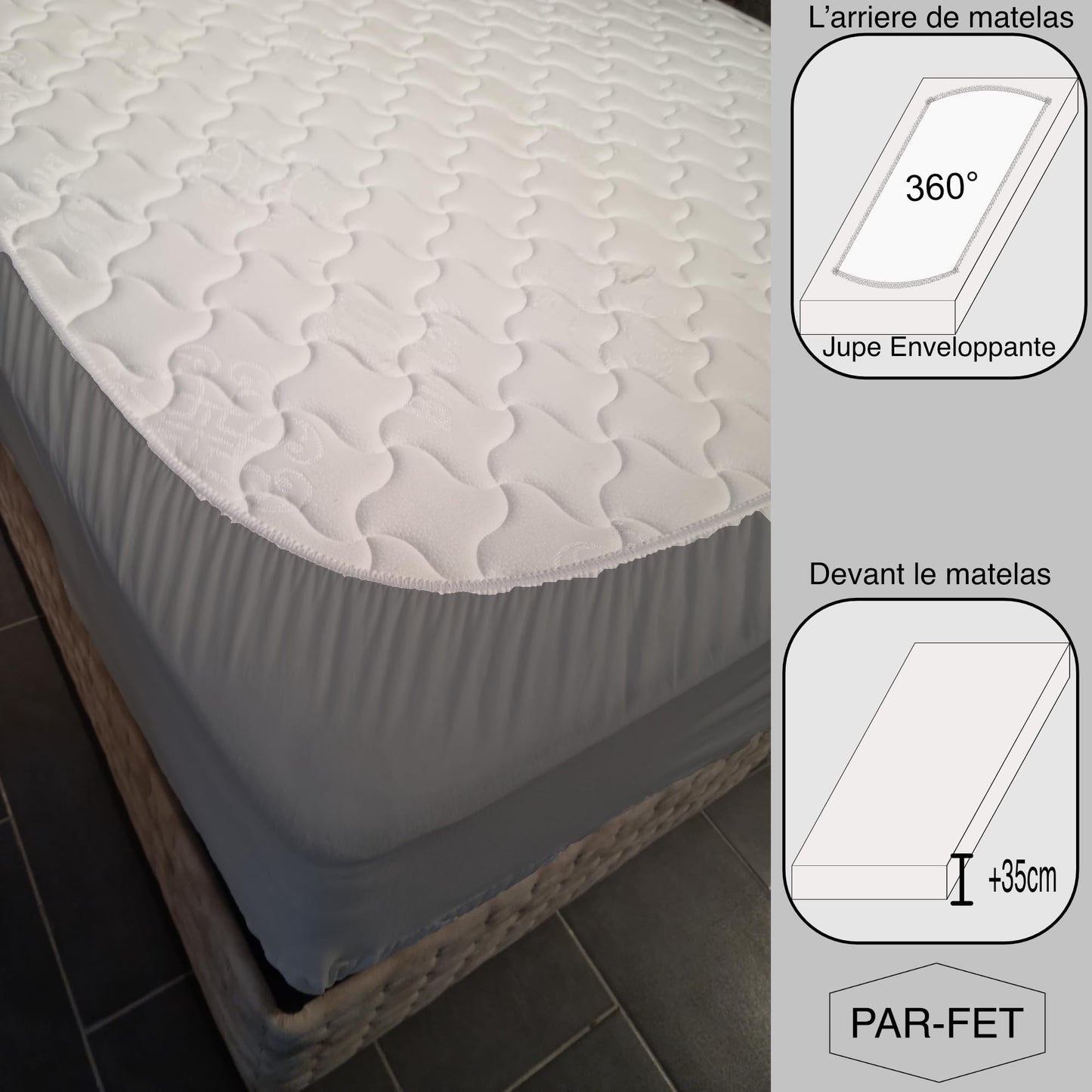 Cotton Mattress Protector, Waterproof, Quilted with Anti-Allergic, Anti Dust Mite, Soft and Quiet, Breathable (Grey, 90 x 190 cm)