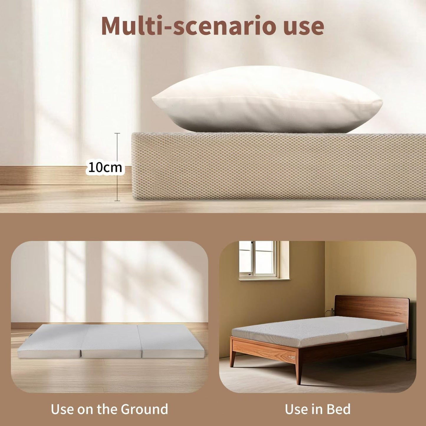 Gwydre Tri-fold 190 * 75 * 10cm Small Single Memory Foam Mattress
