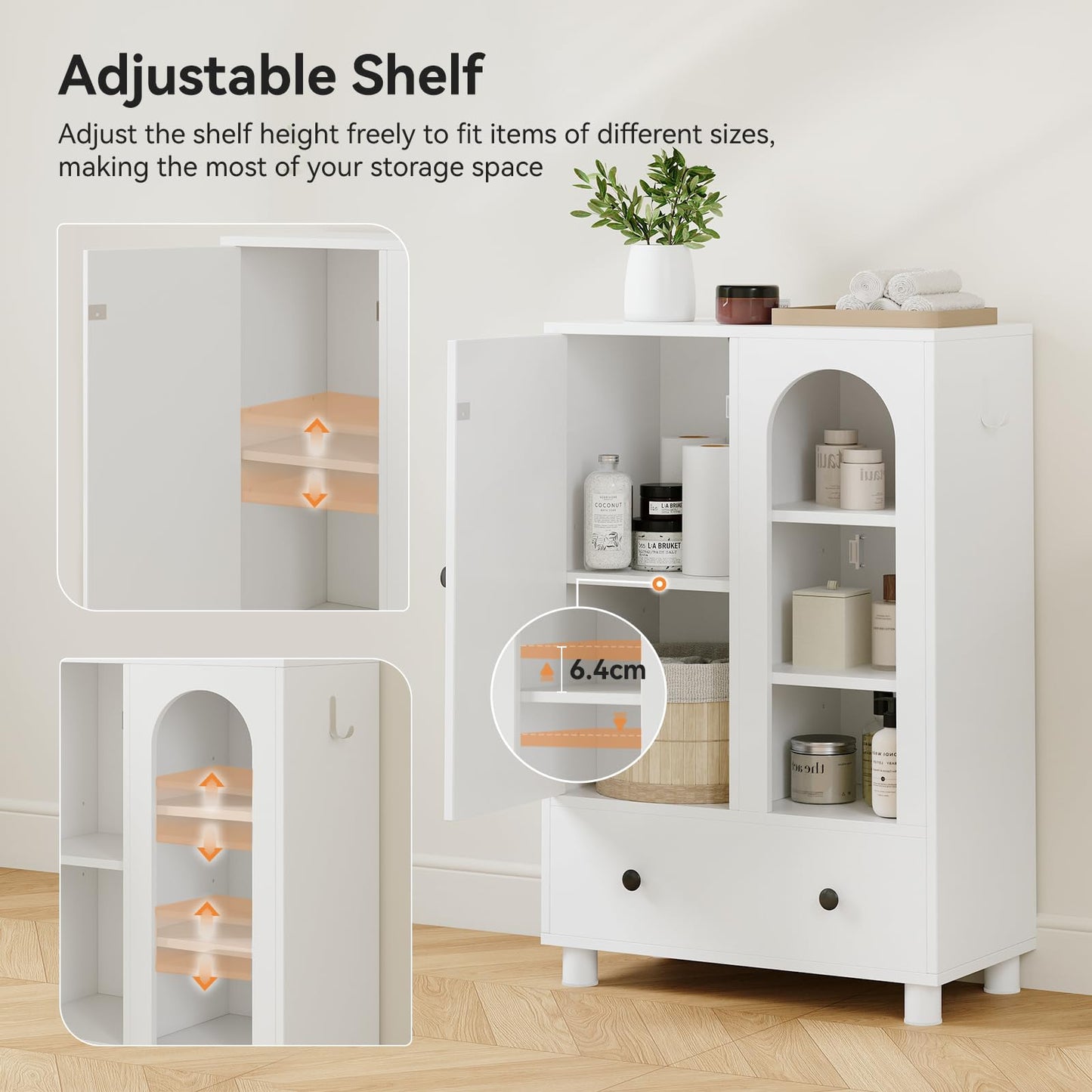 Coleshome Bathroom Storage Cabinet with Large drawer, 60x30x89cm, White
