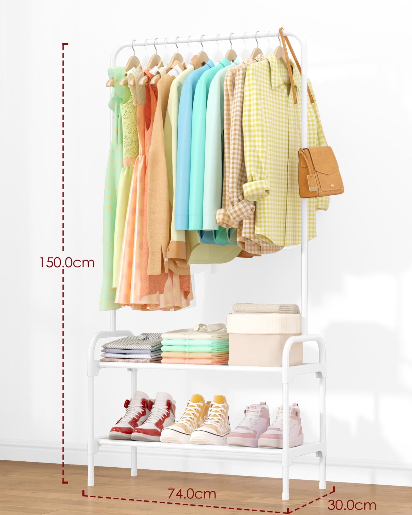 Sakugi Freestanding Clothing Rack 2-Tier Shoe Shelf, 74x30x150cm, White