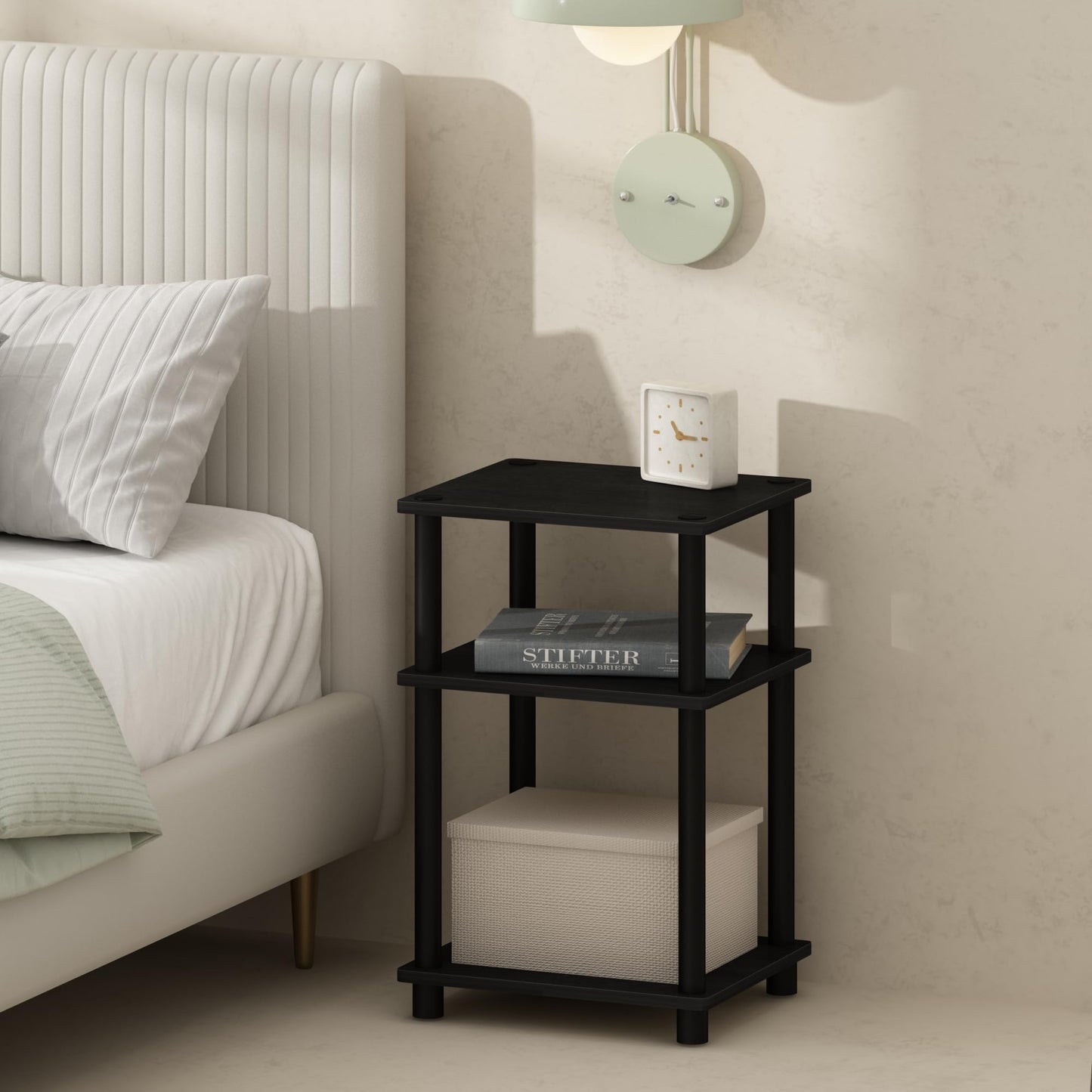 Furinno JUST Night Stand Set of 2, 3-Tier Turn-N-Tube Nightstand, Toolless Bedside Tables, End Table, Side Table with Open Storage for Bedroom, Living
