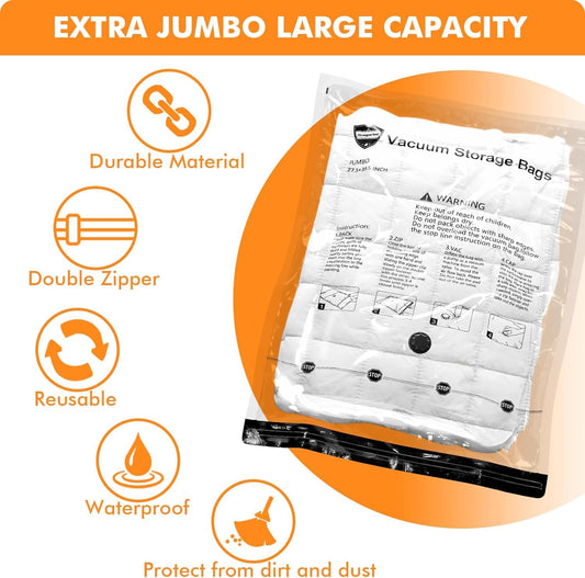 10 Large Vacuum Storage Bags with Electric Pump, Plastic Packaging Bags,Space Saver Bag for Clothes, Mattress, Blanket, Duvets, Pillows, Comforters
