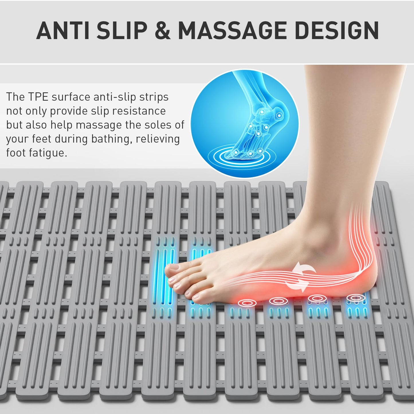 XIYUNTE Large Shower Mat Non Slip Anti Mould for Elderly- 90 x 40cm Cut-to-Fit Non Slip Shower Mat for Inside Shower