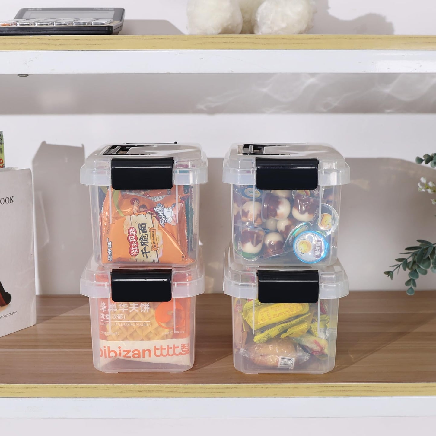 Doryh 4 Pack 2 L Clear Plastic Lidded Storage Boxes with Handles