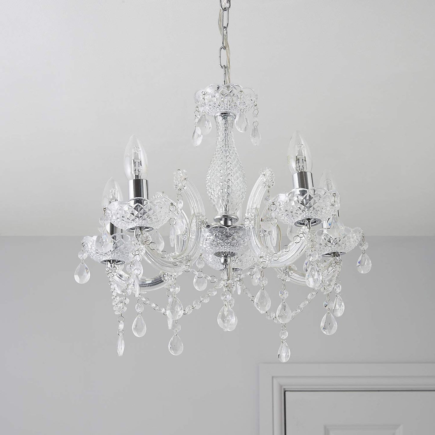 T&S 5 Light Chandelier,5 Lamp Pendant ,Chrome,Smoked.Acrylic Bedroom Living Room Ceiling Light (Chrome) (Clear)