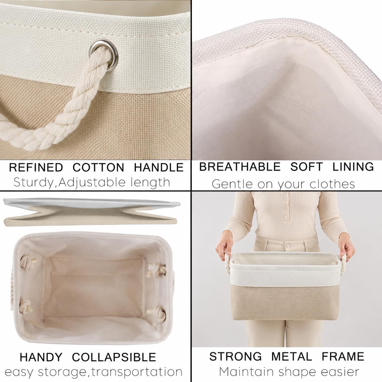Mangata Fabric Storage Box set of 3, Foldable Fabric Storage Baskets with Handles for Cupboards, Wardrobe, Shelves, Bathroom, Clothes, Toys, Towel