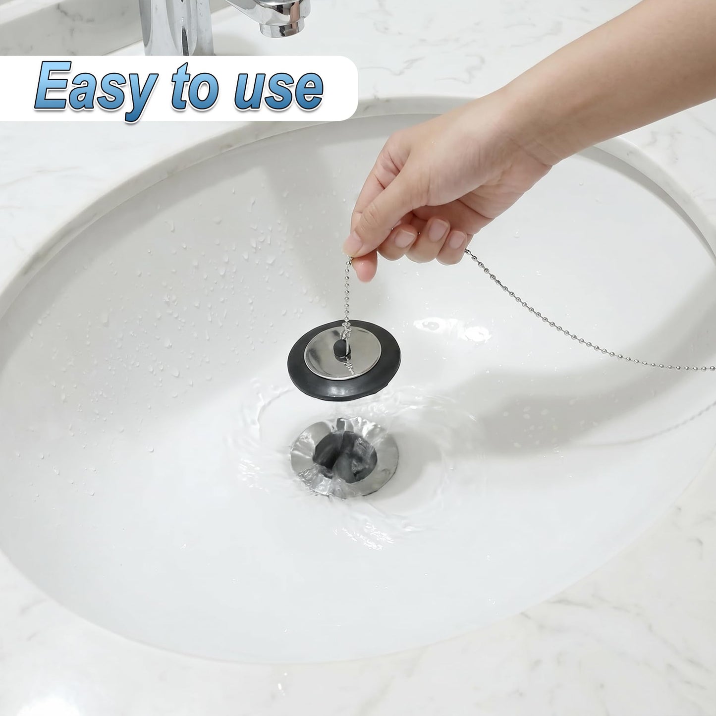 YUNYU 2 Pcs Universal bath plug, Bathroom Sink Plug Replacement, Drain Stopper for Bathroom Kitchen, Kitchen Sink Plug with Stainless Steel chain