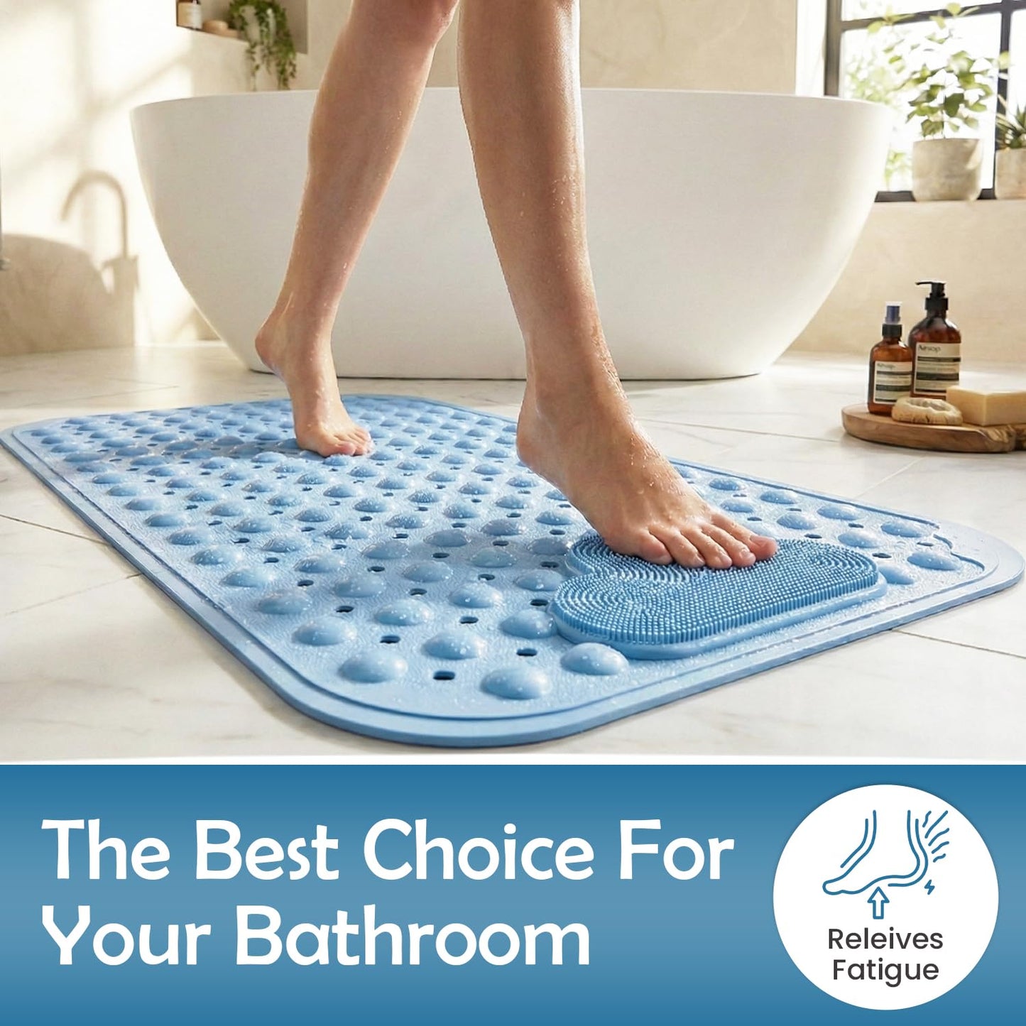 Non-Slip Bath Mat with Suction Cups, GVTECH 100x40cm/40x16in Extra Long Bathtub Mats | Anti-Mould, Machine-Washable, Latex-Free