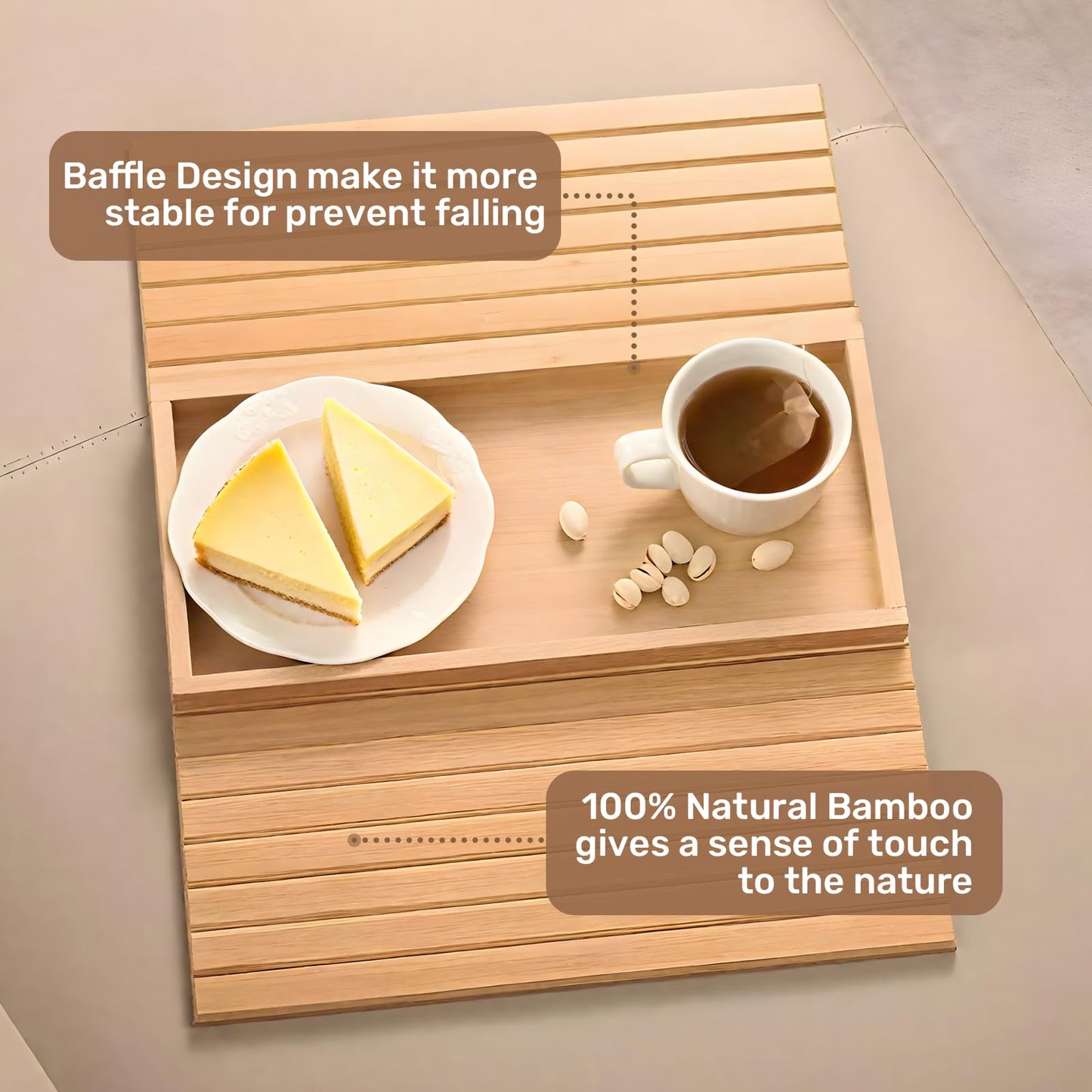 ULIKEUS Bamboo Sofa Arm Tray Foldable Couch Cup Holder Anti-Slip Armrest Organizer Sofa Side Table for Control, Drink, Snacks, Cups