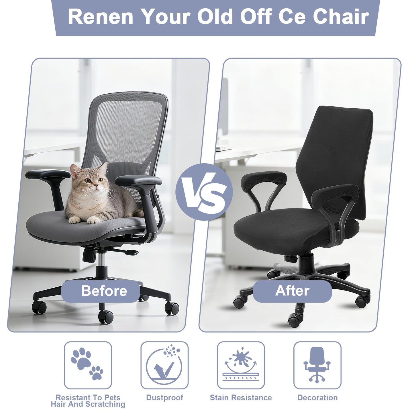 Yolev 4 Pcs Office Chair Covers Set,Computer Universal Protective Stretchable Chair Seat Covers with Armrest Cover,Slipcovers Pads,Cushion Backrest