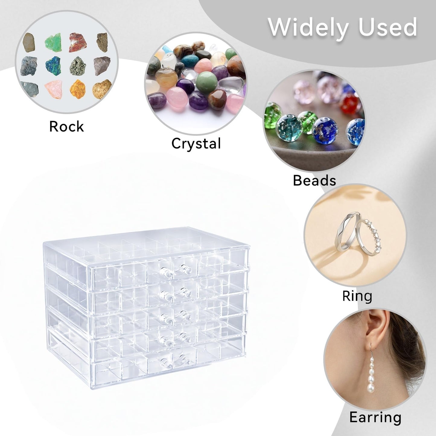 Dmnnlp Small Rock Display Case, 5 Drawers 120 Grids(3x3cm), Clear Acrylic Rock Collection Box
