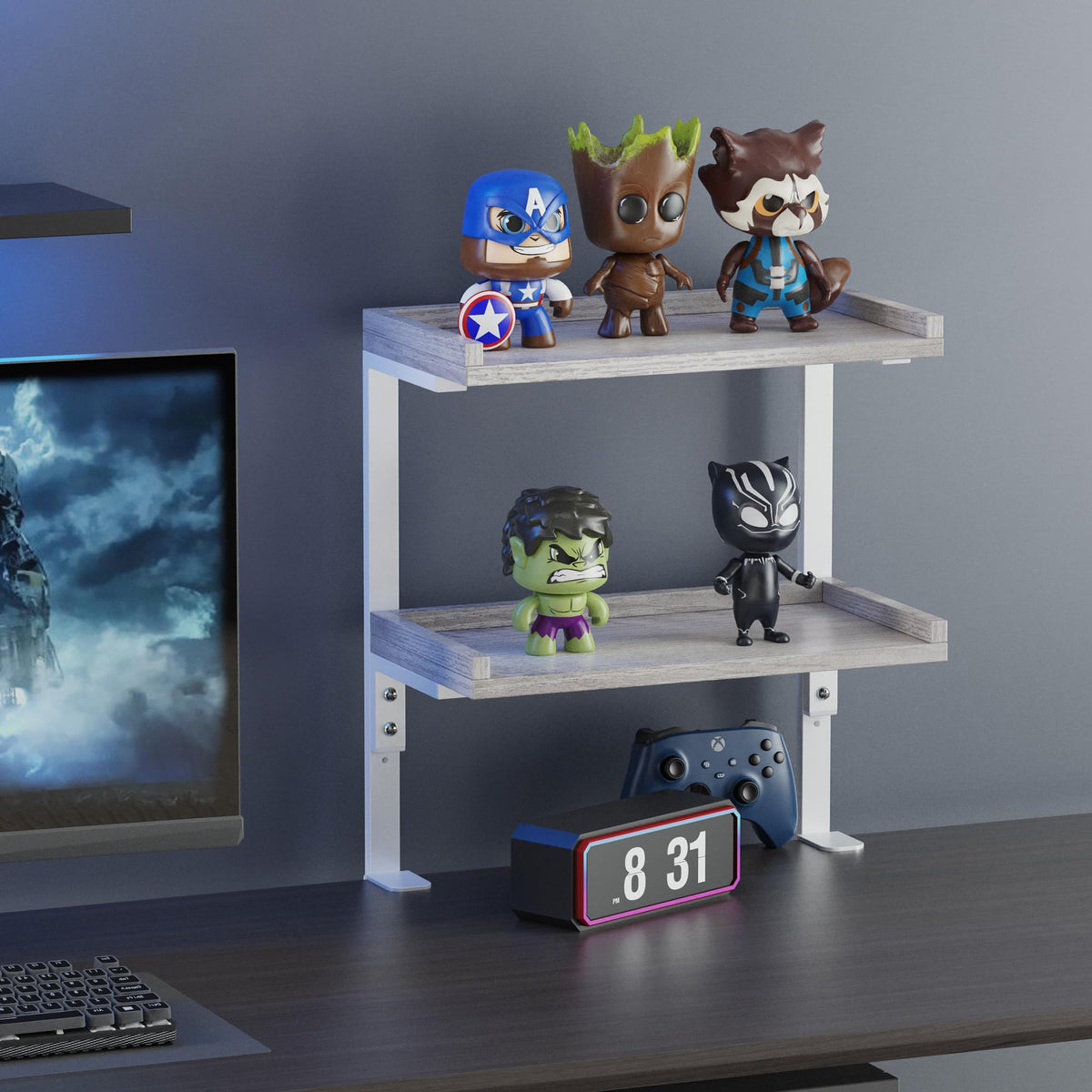 THYGIFTREE Clamp On Desk Shelf 2-Tier, Desk Extender Accessories for Office Gaming Accessories, Tabletop Book Storage Rack