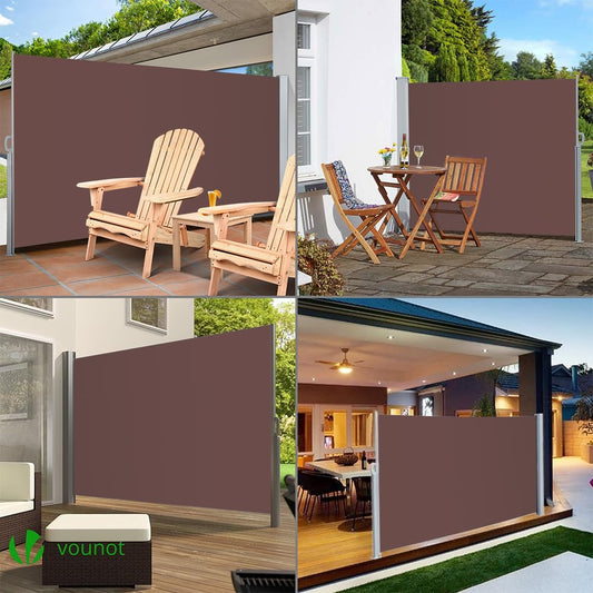 VOUNOT Retractable Side Awning, Outdoor Privacy Protection Screen for Garden, Balcony, Terrace, 180 x 300 cm, Dark Brown