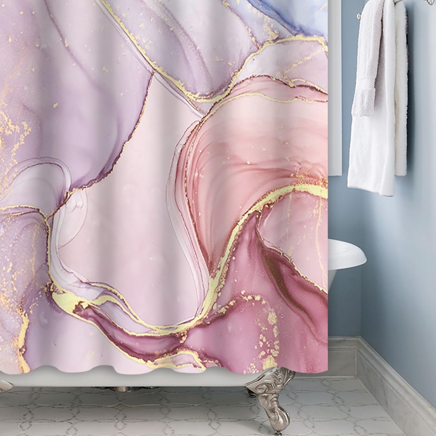 Xiaoterna 180x180cm Marble Shower Curtain Abstract Pink Gold Dots Waterproof Polyester Bathroom Curtain Luxury Modern Aesthetic Artistic Washable