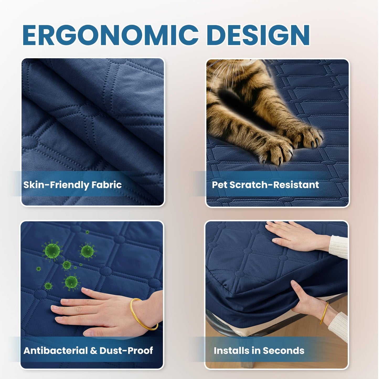 Ystyle Fitted Sheet 180 x 200 cm, Microfibre, Fitted Sheet - Mattress Height up to 30 cm, Navy Blue