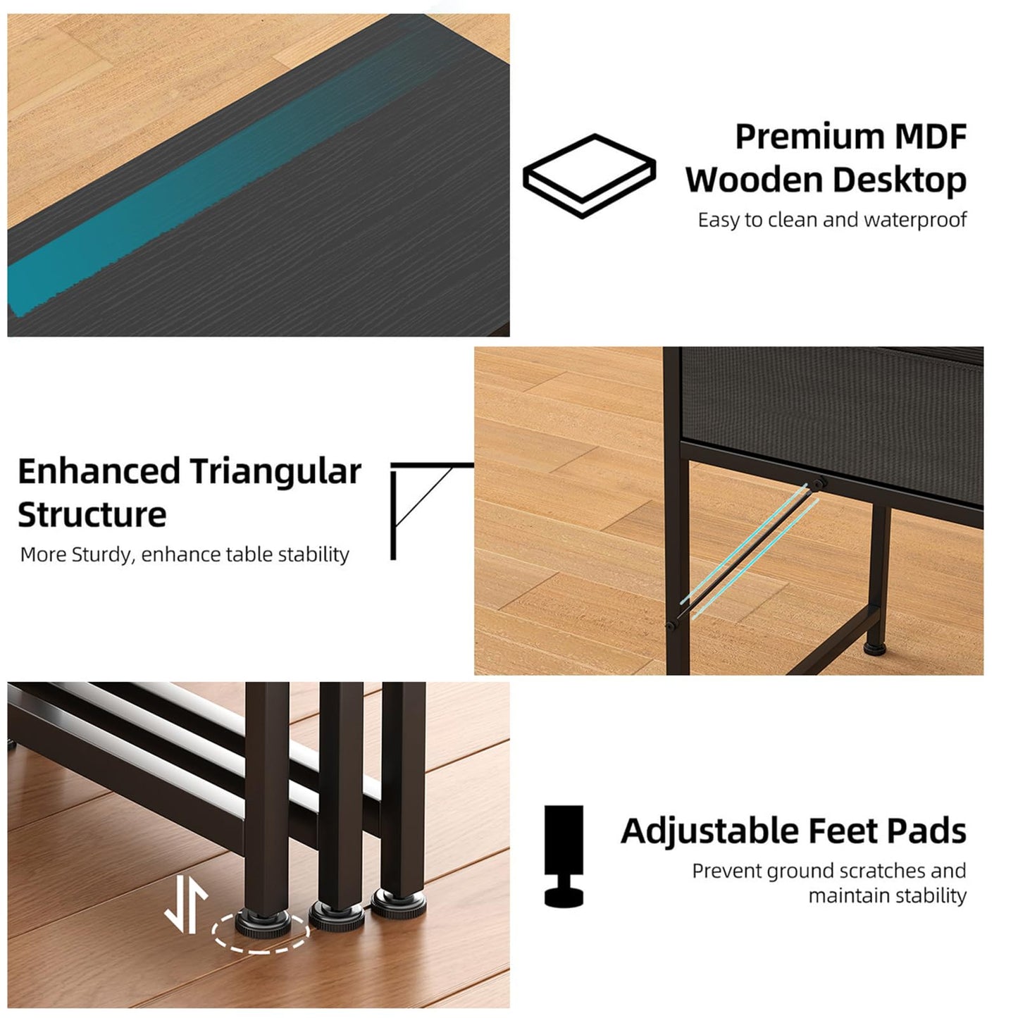 CAIYUN L Shaped Computer Desk with 2 Drawers, 100CM Office Corner Desk with 2 Storage Shelves, Working Table Study Table for Home Office Desk, Black